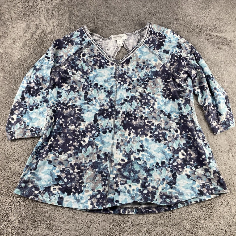 Christopher & Banks Petite 3/4 Sleeve Scoop Neck Womens Petite Large Teak Blue